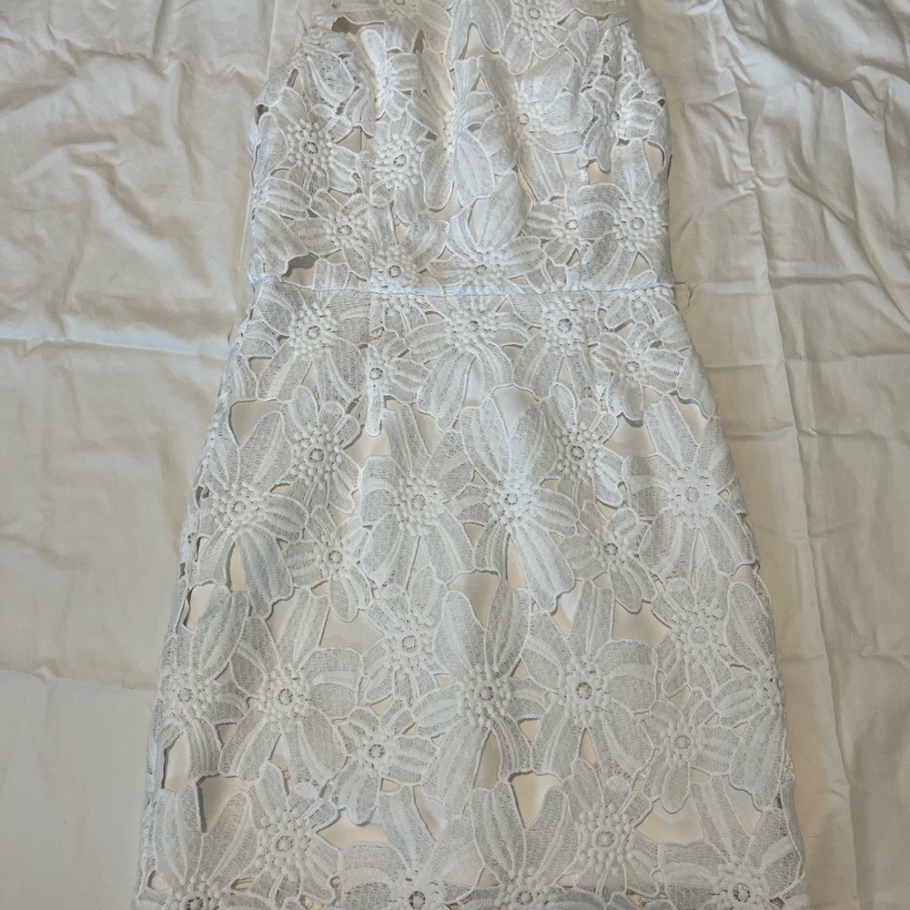 Astr White Floral Lace Midi Dress